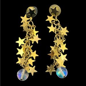 Celestial gold tone star dangle drop vintage beaded earrings